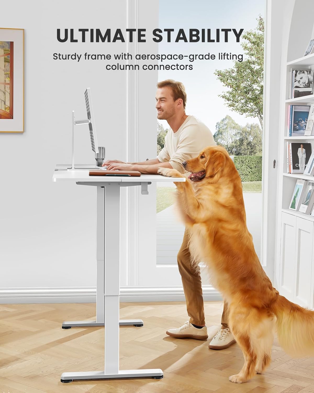 ErGear Sta-Bureau, 100 x 60 cm Hoogte Verstelbaar Elektrisch Zit-Sta Bureau Met Splitplank, Rugzakhaak en Slim Paneel Met 4 Geheugenstanden, Thuiskantoor