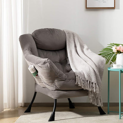 HollyHOME Relax Fauteuil Fluwelen Woonkamer Stoel Slaapkamer Stoel Lounge Stoel met Armleuningen Leesstoel Accentstoel met Stalen Frame, Donkergrijs