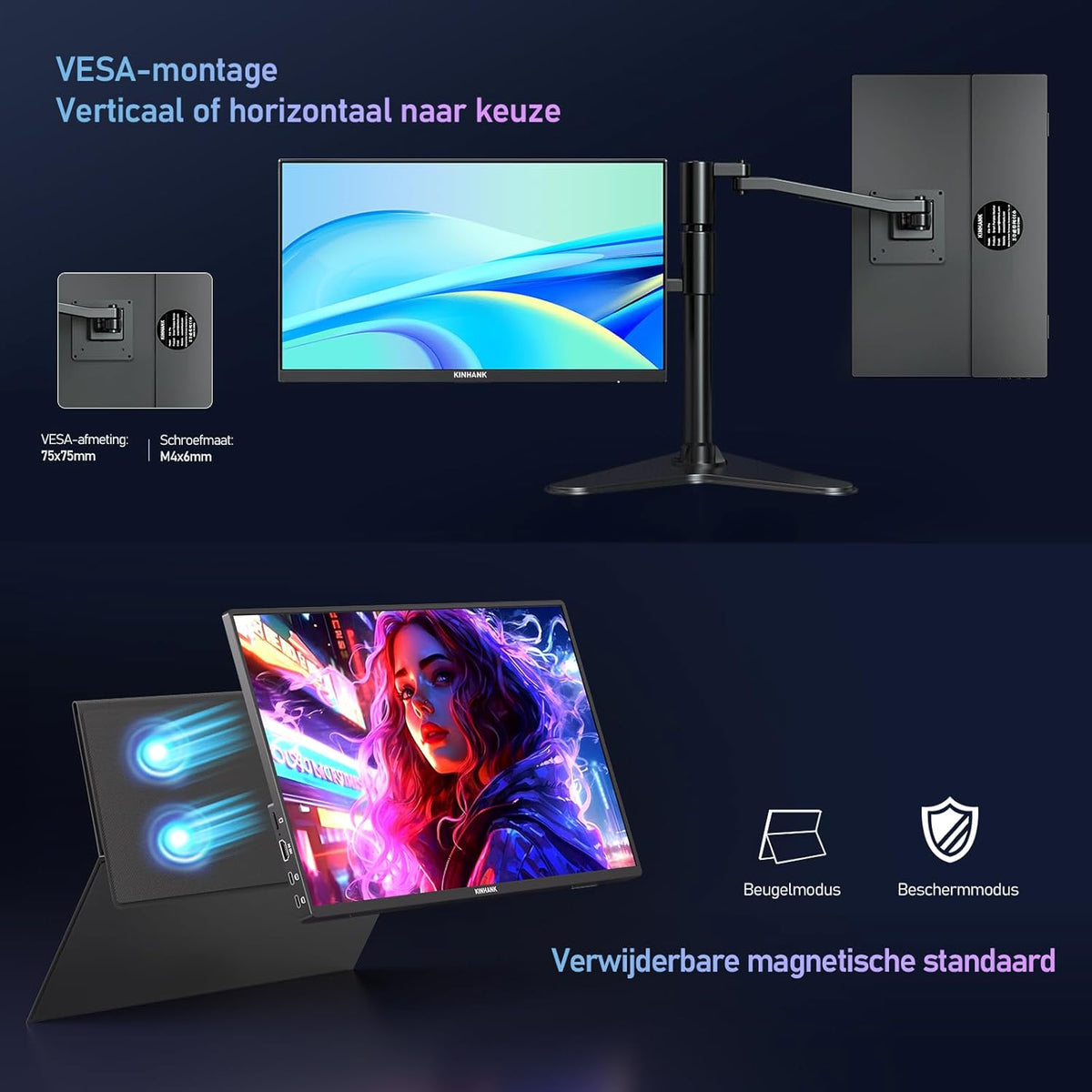 2.5K Portable Display, 144Hz | 16 Inch | 500 Nits| QHD | HDR | 100% sRGB, FreeSync, IPS Portable Gaming Monitor, External Display for Laptop/PC/MacBook/Phones/Tablet/PS5/4/Xbox, USB C/HDMI - QUORE