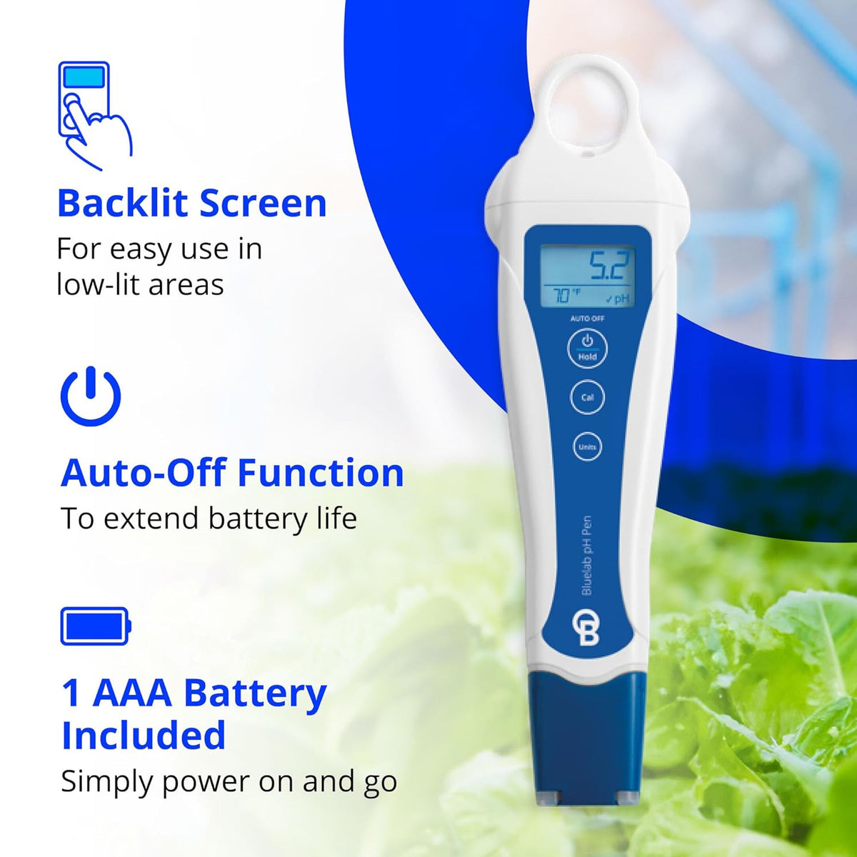 Bluelab PENPH pH-pen, volledig waterdichte zaktester, eenvoudige kalibratie, sonde met dubbele junctie voor verbeterde nauwkeurigheid en duurzaamheid, wit