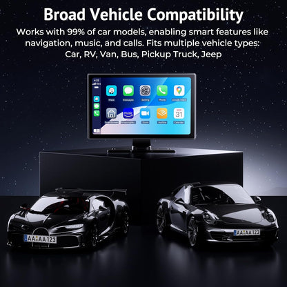CarPlay Draagbaar autoscherm, IPS HD, 9 inch, draadloos CarPlay en Android Auto Touchscreen met SuperLink camera, 4K achteruitrijcamera, 1080p gesp opname