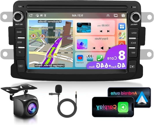 4G&64G 8 Core VECHTEL 7" Car Radio for Renault Dacia Duster Sandero Dokker Logan Lodgy Captur with CarPlay Android Auto,DSP,Android 15,Bluetooth RDS/FM Radio,Navi Wi-Fi/AHD Rear Camera - QUORE