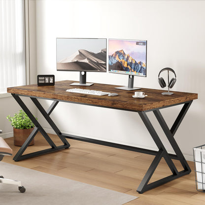 LVB Rustiek computerbureau, metalen houten bureau voor thuiskantoor, industrieel eenvoudig studiebureau voor schrijfwerk, houten student gaming computer pc-tafel met opbergruimte voor slaapkamer, 140