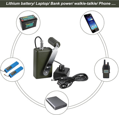 NArra Handbediende generator, 30 W 0-28 V, draagbare gelijkstroom-oplader met USB-aansluiting, vrije multifunctionele handslinger-generator voor het opladen van mobiele telefoons en computers