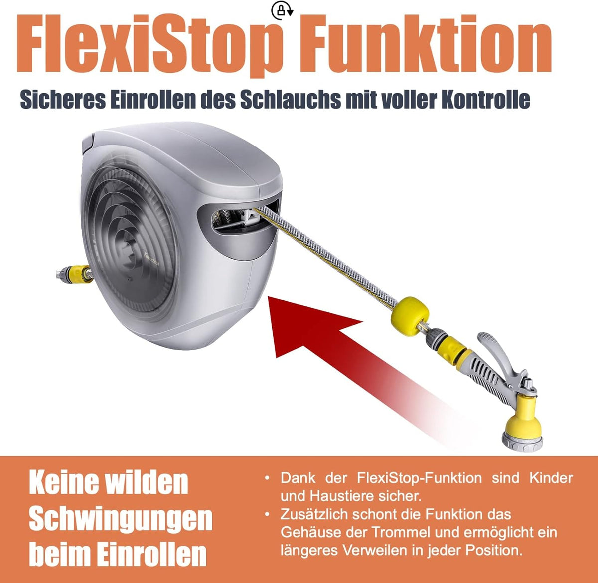 FANZTOOL 35 m + 2 m slanghaspel set met wandhouder incl. 8-functies multi-handdouche | automatisch oprollen | 180° draaibaar | tuinslang RoHS getest