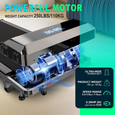 Loopband - Elektrische Loopband - Wandelpad - Wandel-Joggingmachine - met 6.5% Helling - Bluetooth-Verbinding - 2.25 pk - 1-6 km/u - 7-laagse Loopoppervlak - Zwart