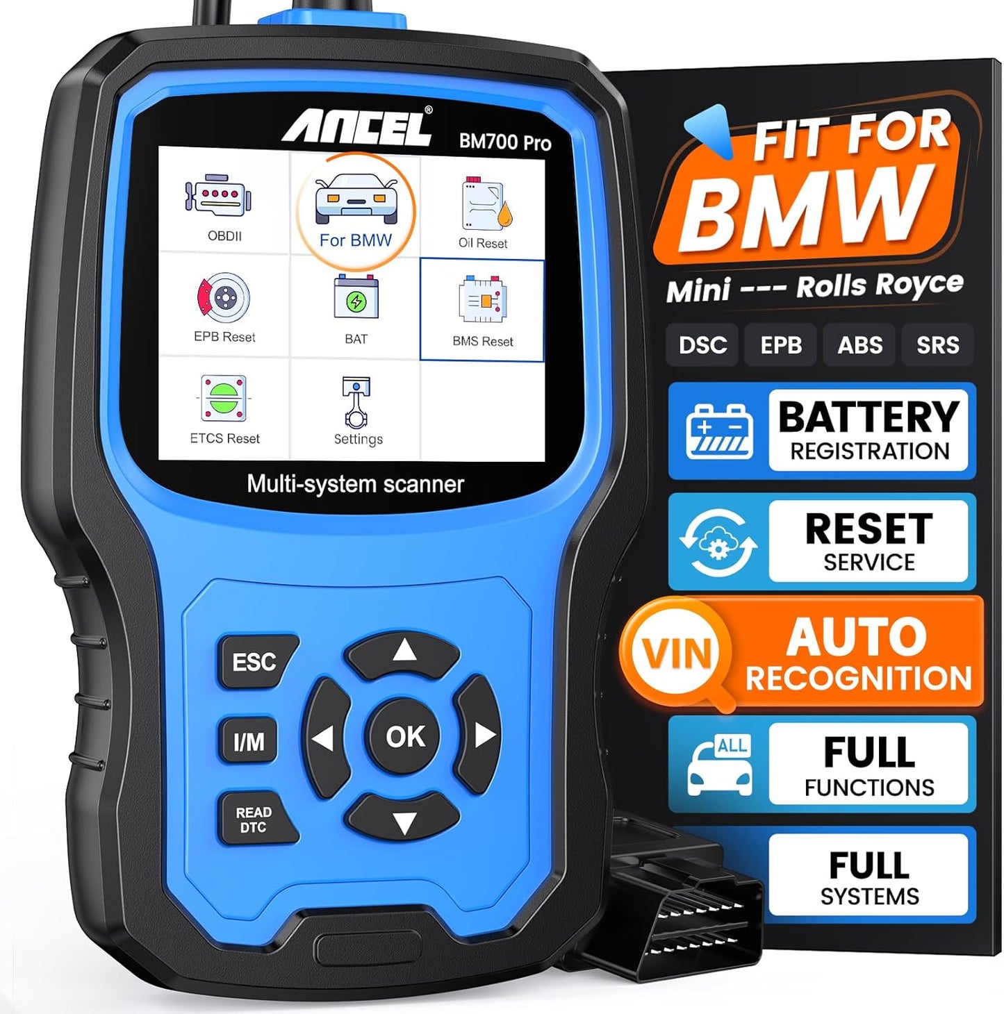 ANCEL BM700Pro All System OBD2 Diagnoseapparaat voor BMW Group Voertuig Diagnose CBS-olie EPB SAS BMS EGS DPF Regeneratie Resetten