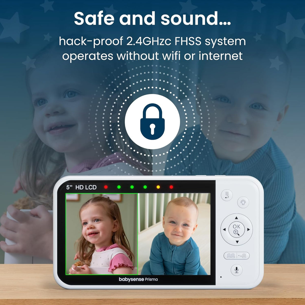 Babyfoon – Beeldbabyfoon – Videobabyfoon – Baby Monitor – Baby Camera – 5 Inch HD Scherm – 2 Camera’s Met Splitscreenfunctie – 6-Kleuren Nachtlampje
