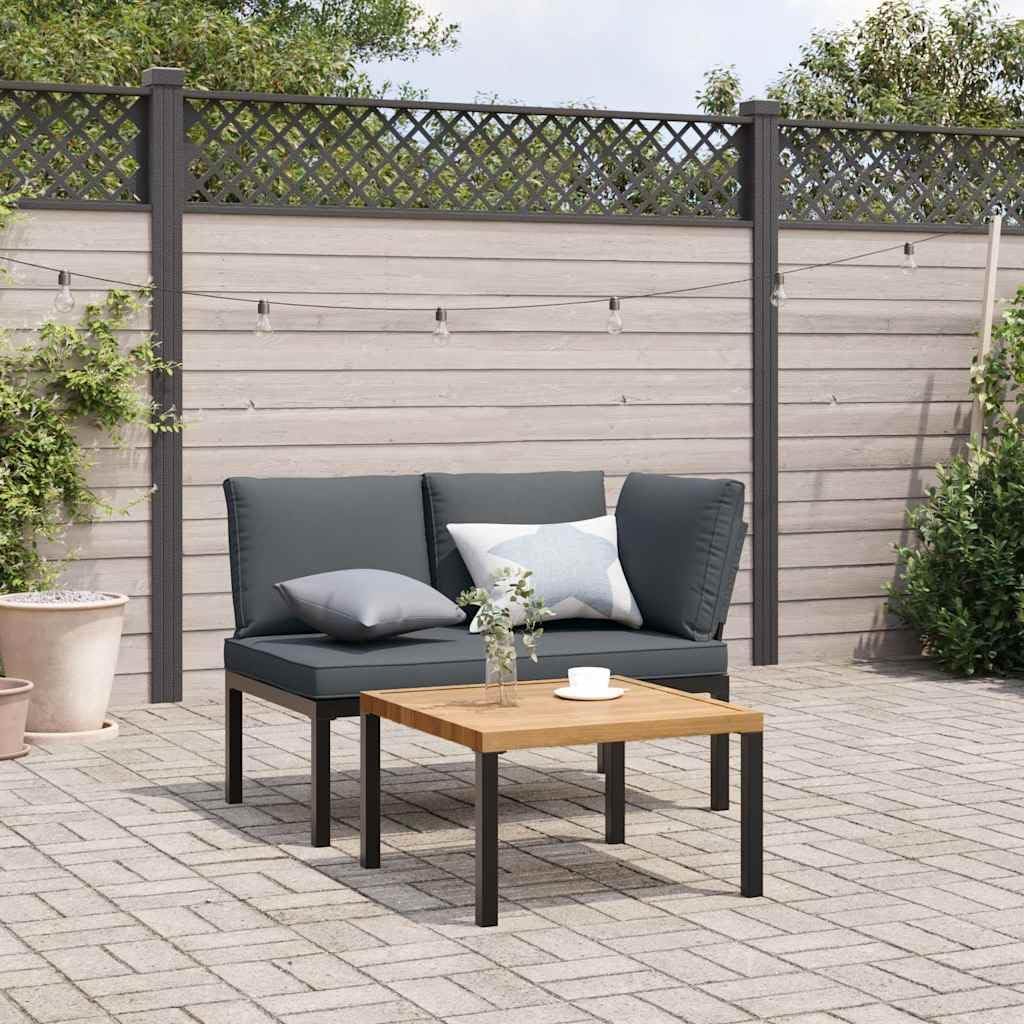 vidaXL 2-Piece Lounge Set with Cushions Aluminium Black, Garden Set, Garden Furniture, Patio Set, Garden Furniture, Lounge Sofa, Lounge Set Garden - QUORE