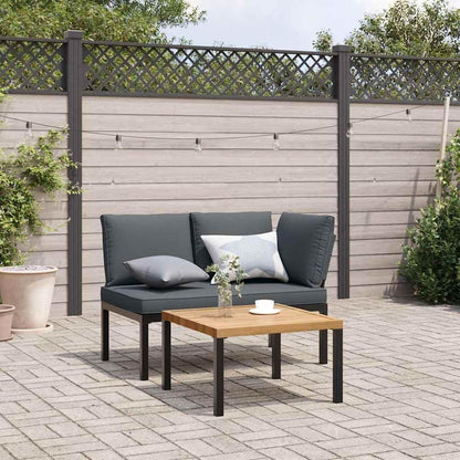 vidaXL 2-Piece Lounge Set with Cushions Aluminium Black, Garden Set, Garden Furniture, Patio Set, Garden Furniture, Lounge Sofa, Lounge Set Garden - QUORE