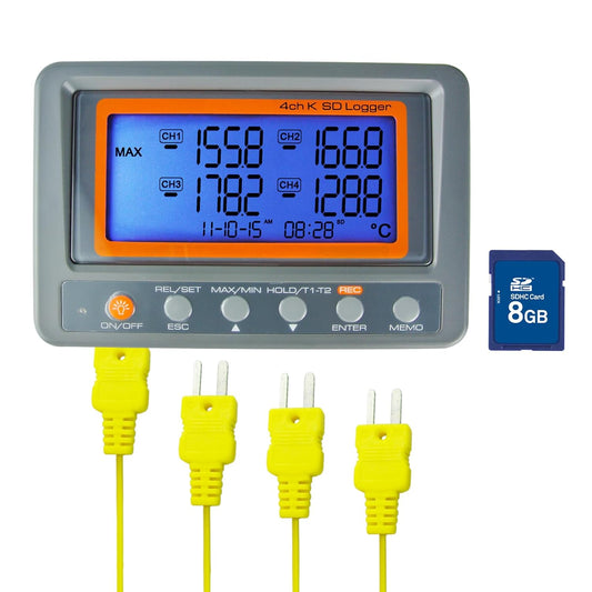 Gain Express 4 Kanalen K-Type Thermokoppel Temperatuur Datalogger recorder met SD-kaart Hoge Nauwkeurigheid Grote LCD Vertoning Hoge/Laag Alarm