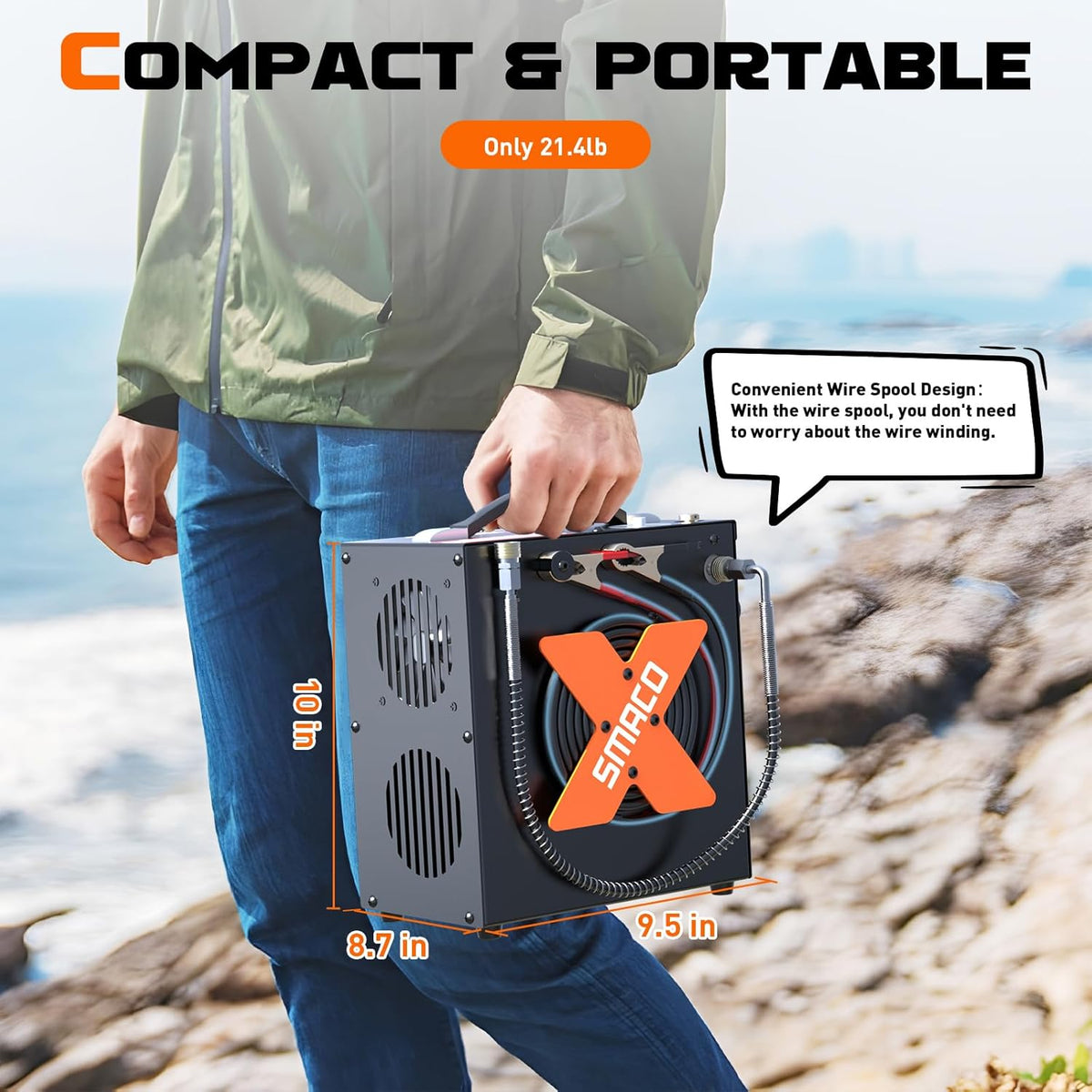Duikcompressor – PCP Compressor – Paintball Compressor – Mini Dompelfles Compressor – Luchtcompressor – Hoge Druk tot 300 Bar – Draagbaar met 12V en 220V Aansluiting