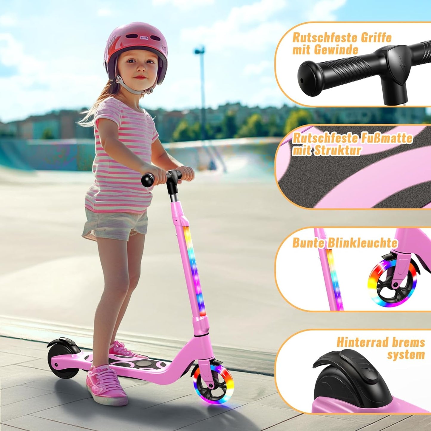 TST E-step voor kinderen van 6 tot 10 jaar, 5,3 inch (13,5 cm) met knipperende ledlampen en 3 instelbare hoogtes, 45 W motor, max. 10 km/u, maximale belasting 70 kg, elektrische step
