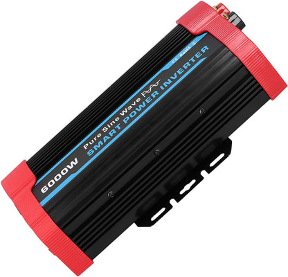 6000 W Continu/12000 W Piekvermogenomvormer, DC 12V Naar 220V-240V AC-converter Ingebouwde 4 Koelventilatoren, Universele Zuivere Sinusomvormer voor 12V-voertuigen, Campers, Vrachtwagens, Campers