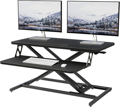 ERGOMAKER In hoogte verstelbare staande bureau converter - 80cm (32 inch)breed Platform tafelblad werkstation - snel zitten om te staan Desk Riser voor Dual monitoren, Zwart