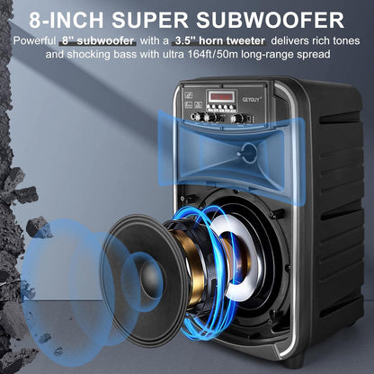 Bluetooth Karaoke Partybox met 2 Draadloze Microfoons – Karaoke Machine – Draagbaar PA-Systeem – Draagbare PA-Luidspreker – Geluidssysteem – 8 Inch Subwoofer en Trolley met Wielen