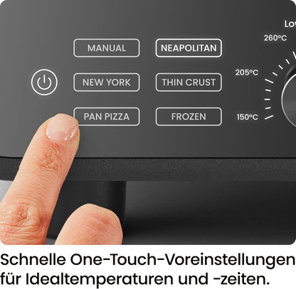 CHEFMAN Elektrische pizzaoven voor binnen en buiten, draagbare pizzaoven 30 cm voor Napolitaans, New Yorker, fijne korst en braadpan, pizzasteen en schilschijf, zwart