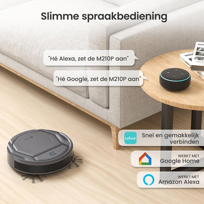 Lefant Robotstofzuiger M210P, Dun & Stil, 2200 Pa Zuigkracht, WiFi/Bluetooth/Alexa & App, 6 Reinigingsmodi, Zelfopladend, Tot 120 Min Looptijd, Ideaal Voor Dierenharen, Harde Vloeren & Tapijt