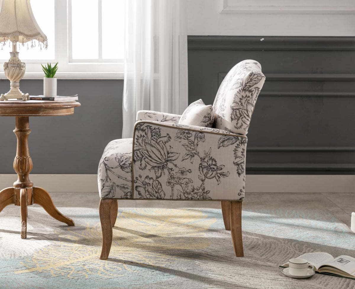 Linnen Fauteuil – Lounge Stoel – Armstoel – Zithoek Stoel – Vintage Fauteuil Beige – Comfortabele Schuimvulling – Stevige Massief Houten Poten