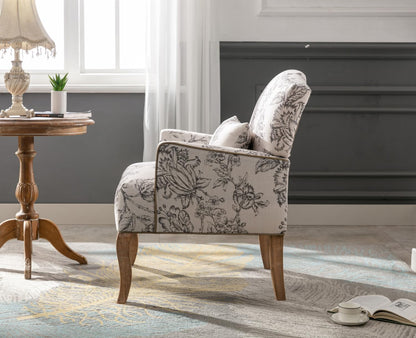 Linnen Fauteuil – Lounge Stoel – Armstoel – Zithoek Stoel – Vintage Fauteuil Beige – Comfortabele Schuimvulling – Stevige Massief Houten Poten