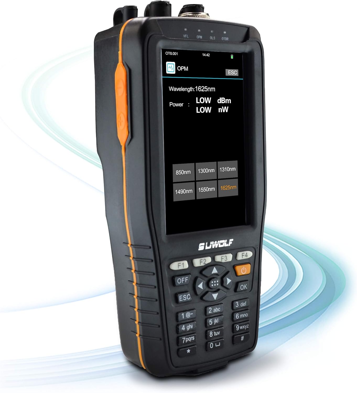 1310/1550nm 22/20dB handheld 4in1 mini OTDR + VFL+OPM+OLS 4 inch touchscreen 60 km glasvezel tester/glasvezel tester/optische tijdbereik-reflectometer met SC(APC) + FC(APC) + FC naar