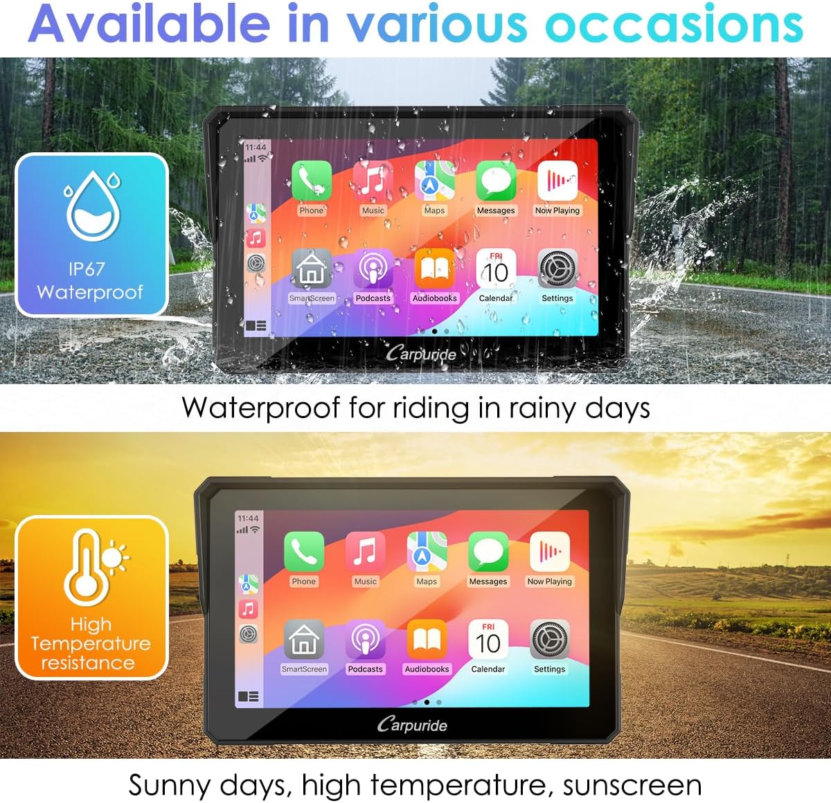 Carpuride W702B motorfiets GPS Carplay scherm met designhouder voor BMW motorfietsen, draadloze CarPlay en Android auto, draagbaar waterdicht 7 inch touchscreen, Bluetooth Trans, navigatie, Siri.