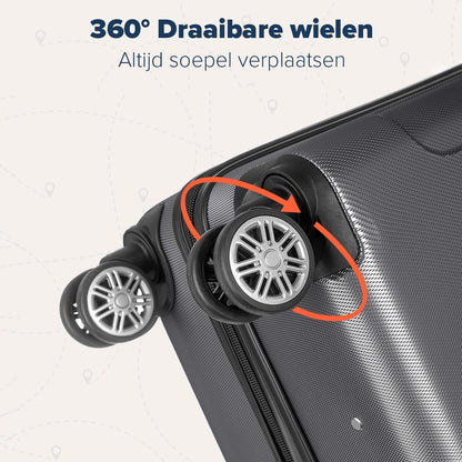 TRVLMORE Kofferset - 3 Delig - 38L Handbagage + 110L Ruimbagage - Lichtgewicht - Trolley - Reiskoffer Set - Donkergrijs