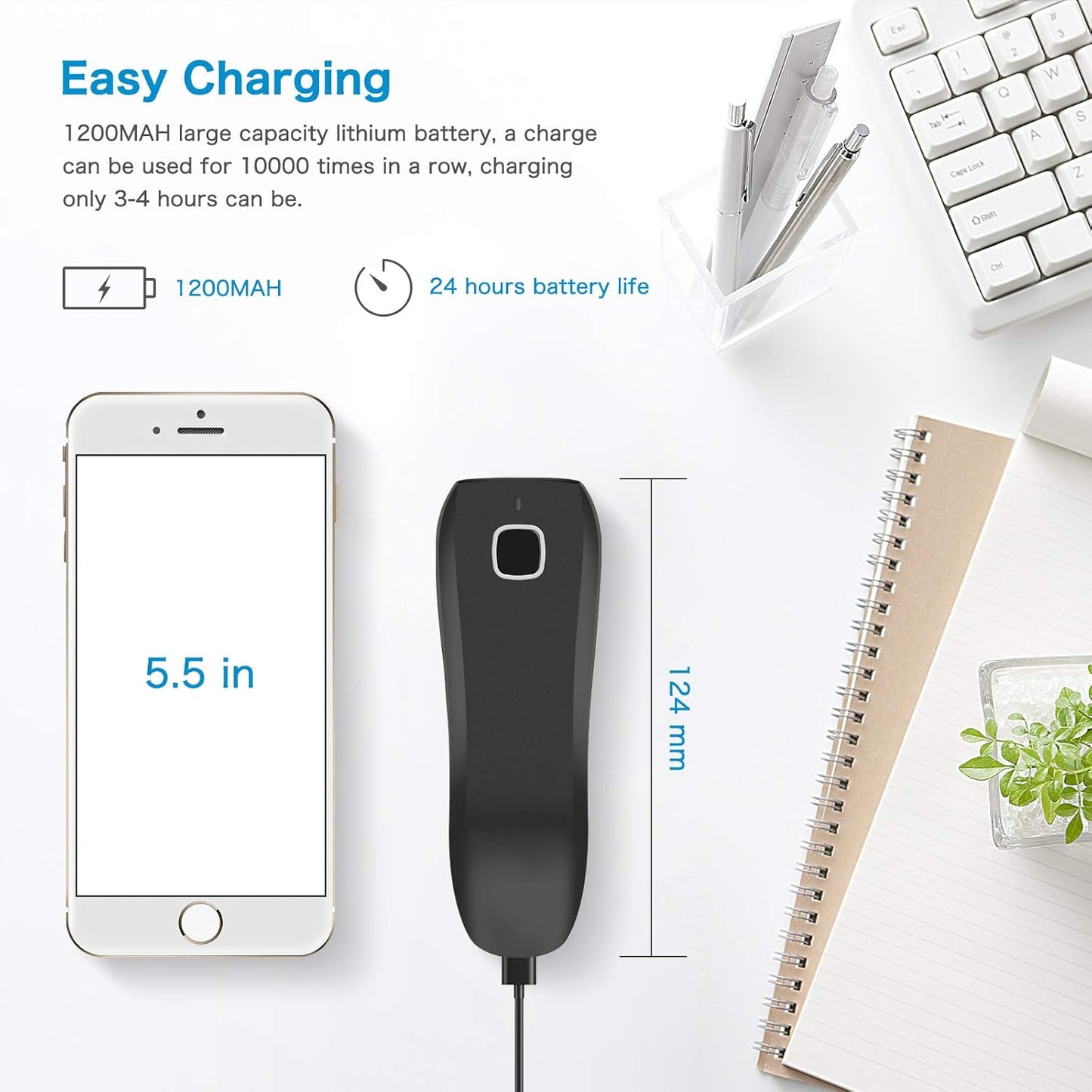 NETUM C990 Bluetooth 2D QR Barcodescanner Draadloos Compatibel, Small Pocket USB 1D 2D QR-codescanner voor inventaris, Barcodescanner voor tablet iPhone iPad Android iOS PC POS