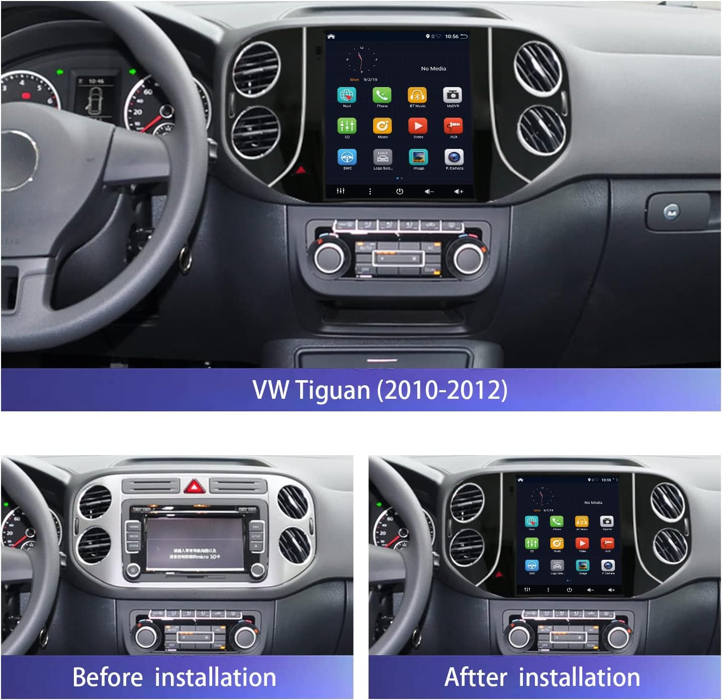 Android 12 [6GB+128GB] 2 Din Autoradio for V.W V.olkswagen Tiguan (2010-2016)-[Ingebouwd CarPlay/Android auto/DSP/GPS]-IPS 2.5D 9.7 Inch-Camera +MIC-DAB/Stuurbediening/Bluetooth 5.0/Mirror Link
