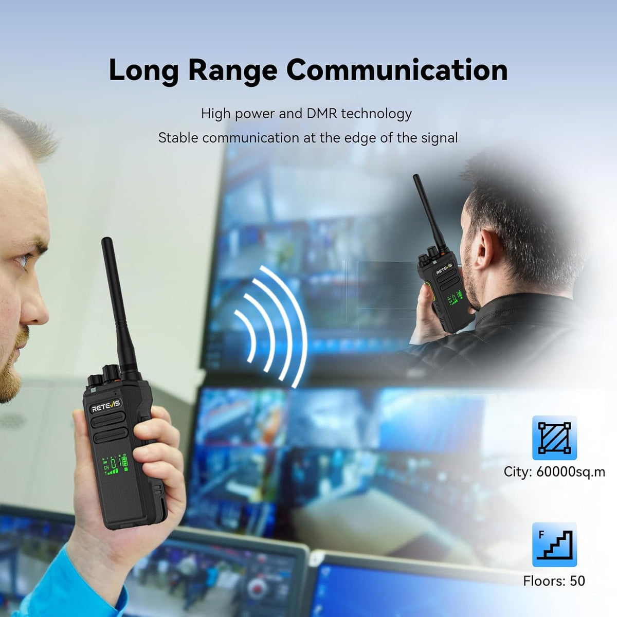 Retevis NR30D DMR Walkie Talkie Digitaal, Langeafstands-Portofoon Compatibel met AES256, AI-ruisonderdrukking, IP67, Hoog vermogen, 2800 mAh (Zwart, 2 stuks)