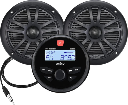 Marine Audio Systeem Stereo Speaker Pakket, Bluetooth, MP3 USB DAB+AM FM Marine Stereo - 2 x 6.5 Inch Zwarte Luidsprekers, Antenne