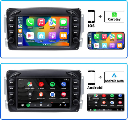 Autoradio voor Mercedes-Benz C-Klasse W203 G-Klasse W463 CLK W209, Android 13 2G+64G met Carplay Android Auto, 7 inch IPS touchscreen GPS-navigatie Bluetooth Mirror Link WiFi FM-radio