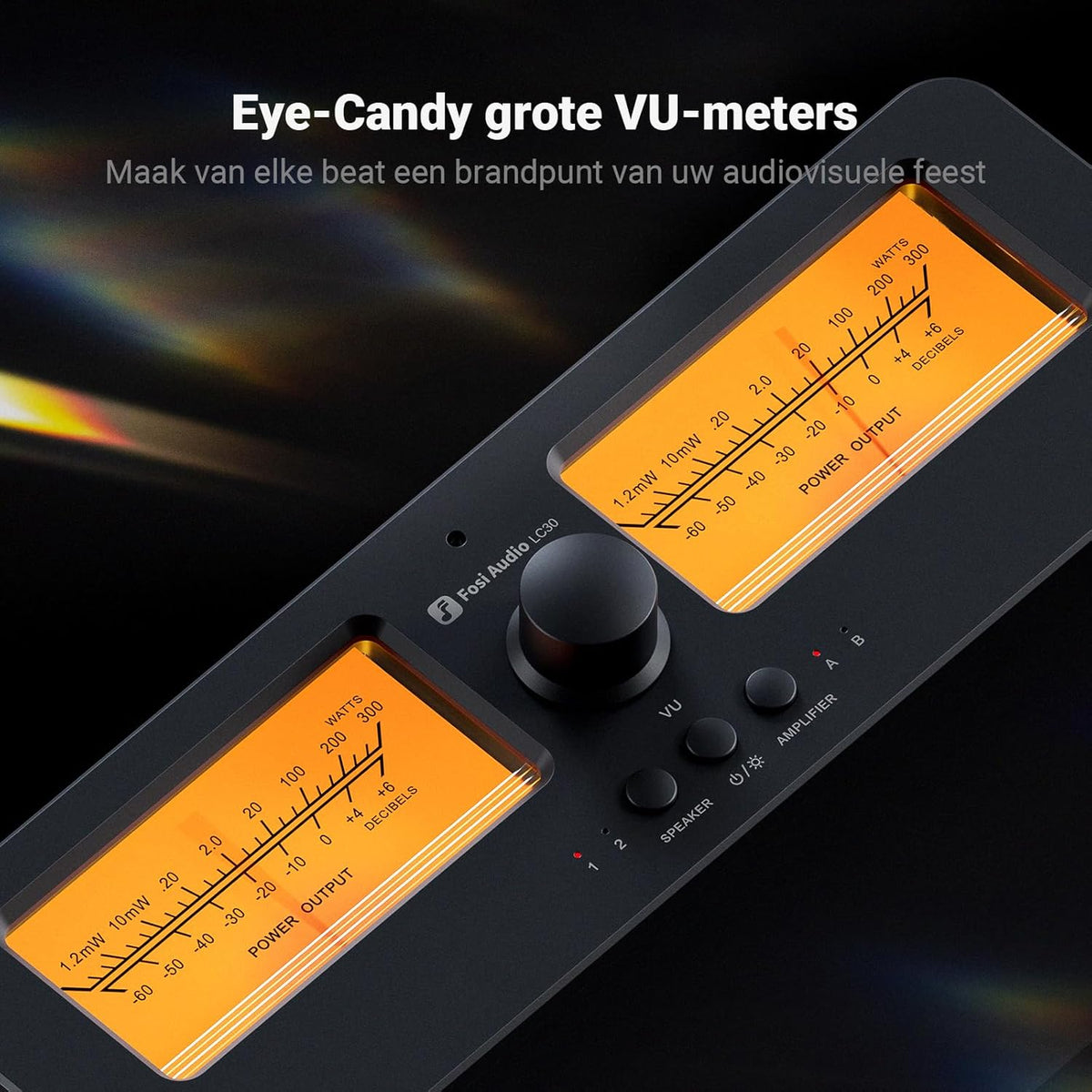Fosi Audio LC30 VU Meter Versterker Luidspreker Keuzedoos, 2-Weg Analoge Audio Schakelaar, voor Stereo HiFi Versterkers en Passieve Luidsprekers, Home Audio Component met Afstandsbediening