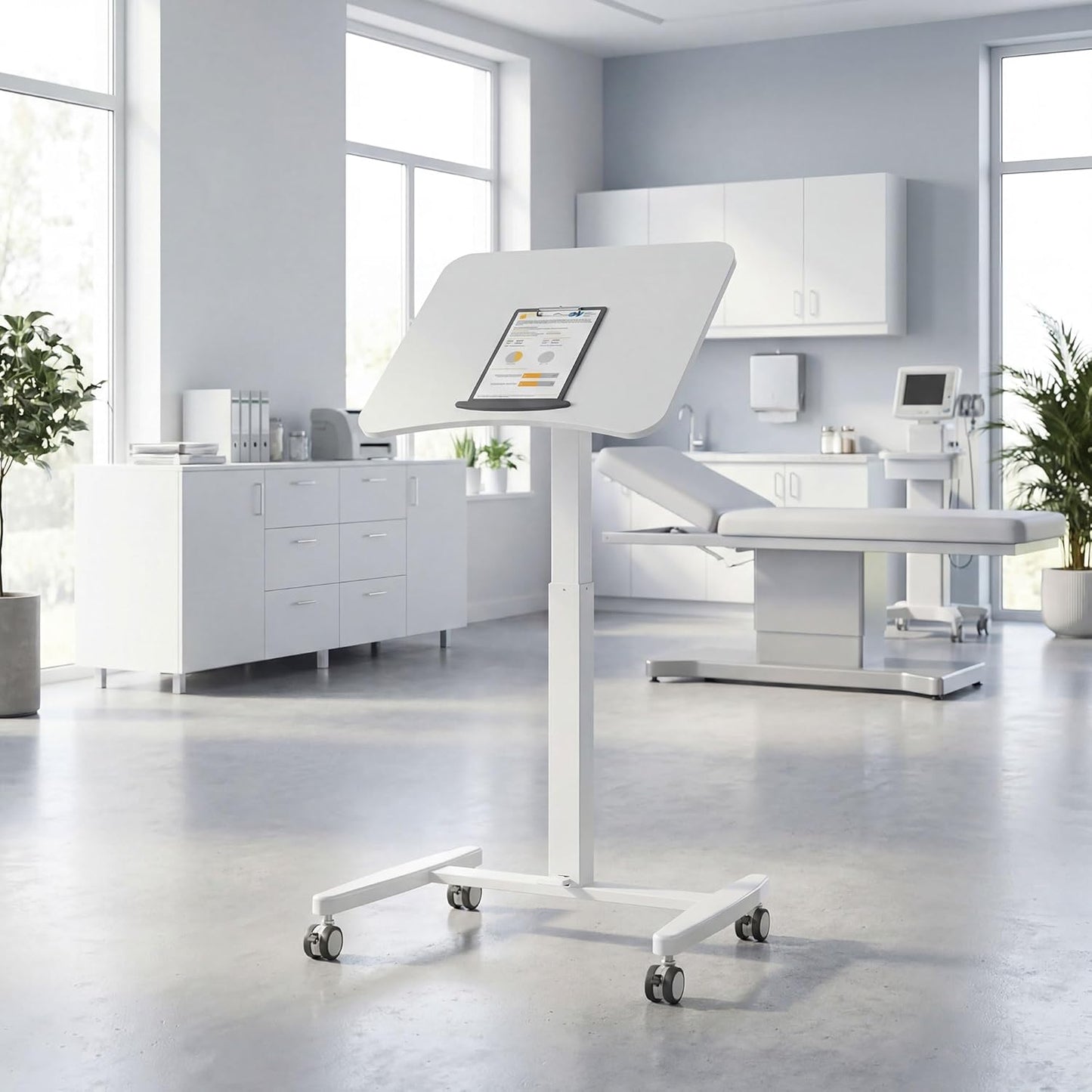 Laptoptafeltje – Verstelbaar Bureau – Mobiele Computertafel – Zit-Sta Werkplek – Kantelbaar Tafelblad – Pneumatische Hoogteverstelling 75-114 cm – Compact 60,5x52 cm Wit