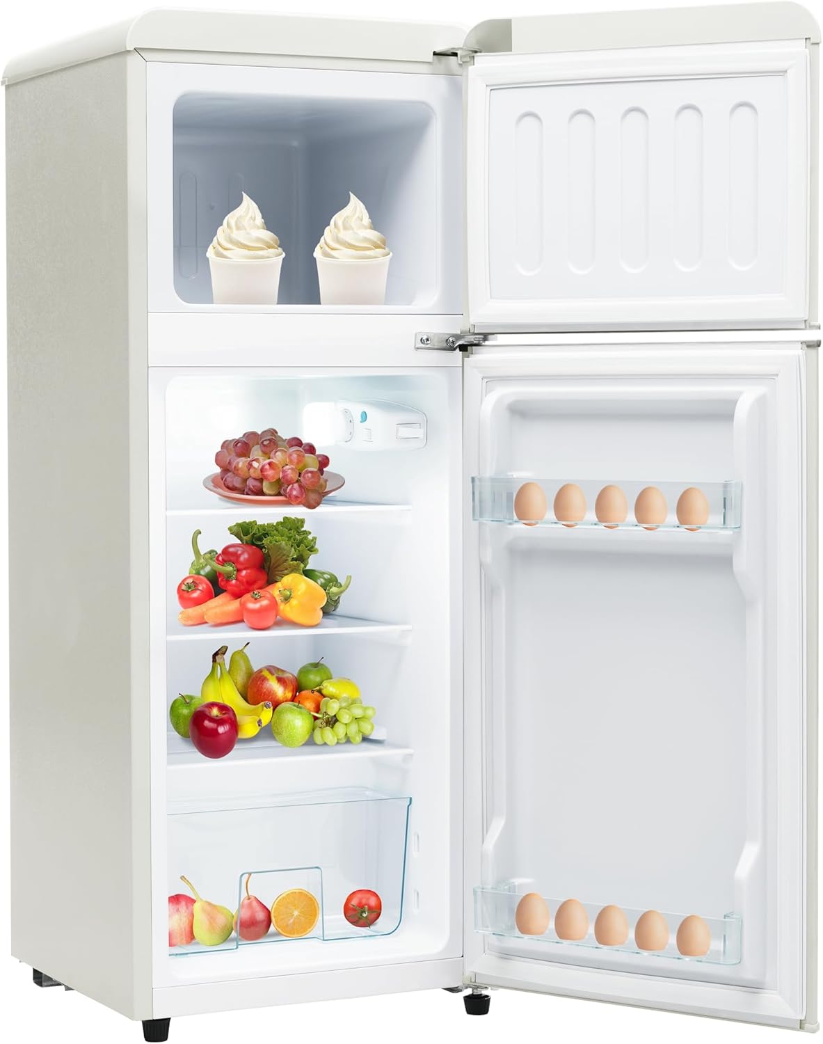 Generisch Retro refrigerator, 92 litres, fridge-freezer, two-door, compact design for kitchen and living room, energy efficiency class D with 7 temperature control - QUORE