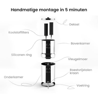Zwaartekracht Waterfiltersysteem – Waterfilter – Drinkwaterfilter – Waterzuiveraar – Tafelmodel Waterfilter – 6 Liter – 304 Roestvrij Staal – Inclusief 2 Actieve Koolstoffilters