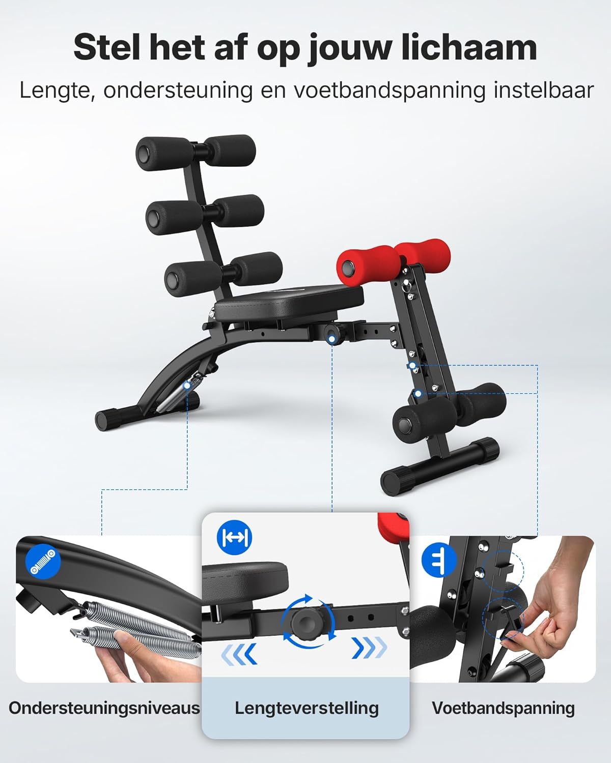MERACH Buikspiertrainer, Verstelbare Sit-Up Bank, Abdominale Trainingsmachine voor Thuisgym voor Buik/Benen/Heupen, Max 136KG, voor Sit-Ups/Fietsen/Draaien/Benheffen etc.