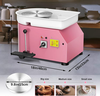 Pottenbakkersschijf – Keramiek Draaischijf – Boetseerschijf – Klei Draaitafel – Elektrische Pottenbakmachine – Roze – 25 cm Diameter – 350W Met Voetpedaal