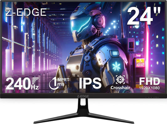 Z-Edge Gaming PC Screen 24'' 240Hz, IPS Panel, 1ms, FreeSync, FHD(1920x1080), Gaming Monitor 16:9, Adjustable Slope, 2×HDMI2.0 & 2× DP1.4, 350cd/m², HDR10, VESA 75 * 75mm (DP Cable included)