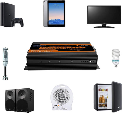 EDECOA Omvormer Zuivere Sinus 1000W 12 V 230 V Auto Omvormer 12V naar 230V Spanningsomvormer 2000W Piekvermogen Inverter Pure Sine Wave met Afstandsbediening EU Stopcontacten
