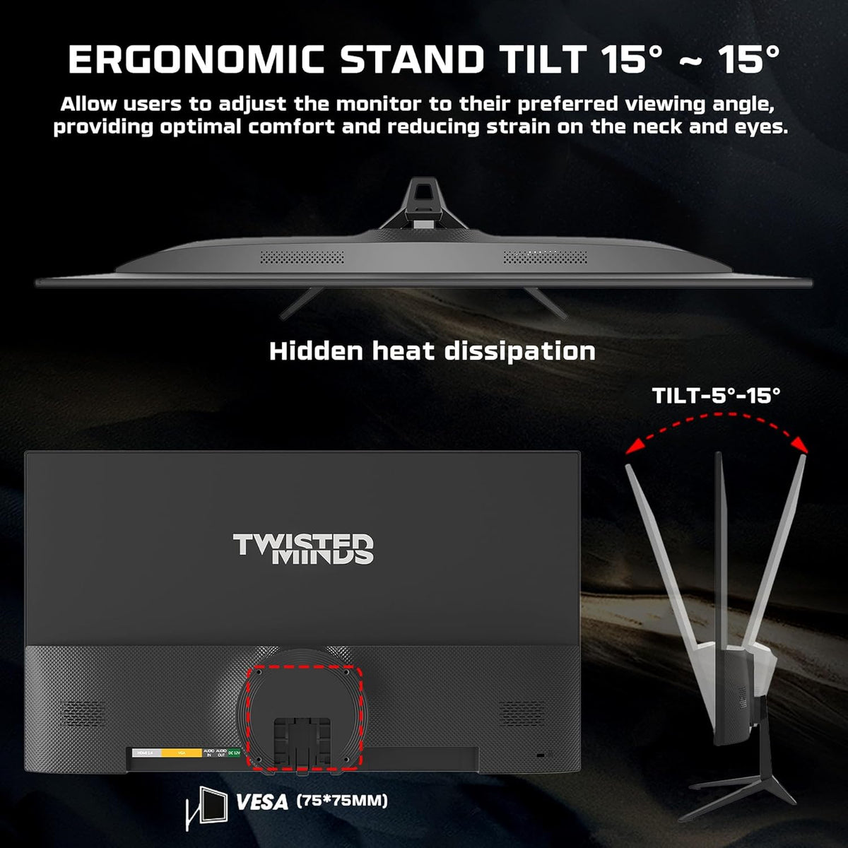 Twisted Minds 24-inch scherm Snelle IPS-gamingmonitor - 1920 x 1080 FHD-resolutie, 100 Hz vernieuwingsfrequentie, 16:9 beeldverhouding, 1 ms reactietijd - zwart (TM24FHD100IPS)