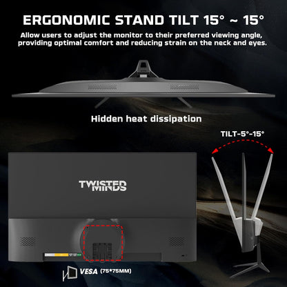 Twisted Minds 24-inch scherm Snelle IPS-gamingmonitor - 1920 x 1080 FHD-resolutie, 100 Hz vernieuwingsfrequentie, 16:9 beeldverhouding, 1 ms reactietijd - zwart (TM24FHD100IPS)