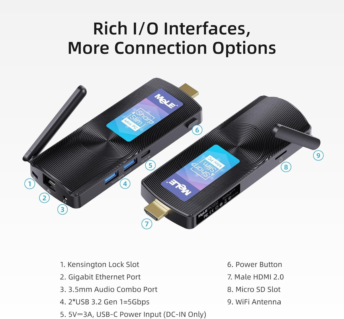 MeLE PCG02 Ventilatorloze Mini PC Stick, Celeron N4000 4GB 128GB met Windows 11 Home Micro Desktop Computer, HDMI USB3.0 Wi-Fi Gigabit Ethernet Draagbare SFF voor Industri毛le IoT