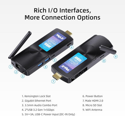 MeLE PCG02 Ventilatorloze Mini PC Stick, Celeron N4000 4GB 128GB met Windows 11 Home Micro Desktop Computer, HDMI USB3.0 Wi-Fi Gigabit Ethernet Draagbare SFF voor Industri毛le IoT