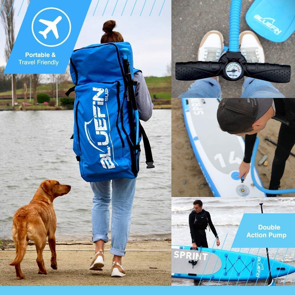 <font dir="auto" style="vertical-align: inherit;"><font dir="auto" style="vertical-align: inherit;">        Bluefin Sprint SUP Tour Package | 14' Inflatable Stand-Up Paddleboard | 6" Thick | Lightweight Fiberglass Paddle | Expedition Length | Cargo Space