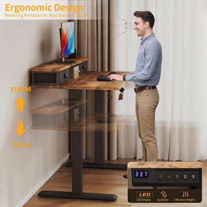 Lufeiya Elektrisch staand bureau, in hoogte verstelbaar, 101 cm (101 cm) zit-sta bureau met lade, klein sta-bureau
