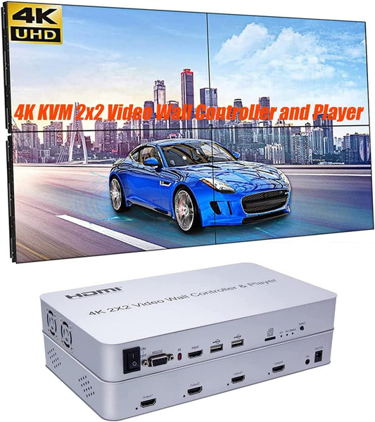 4K 2x2 Video Wall Controller USB+HDMI ingang HDMI-uitgang met mediaspeler SD-kaart Insert en Play Audio Scheiding HDMI Matrix Processor 180 Graden Draaien 8 Display Modi