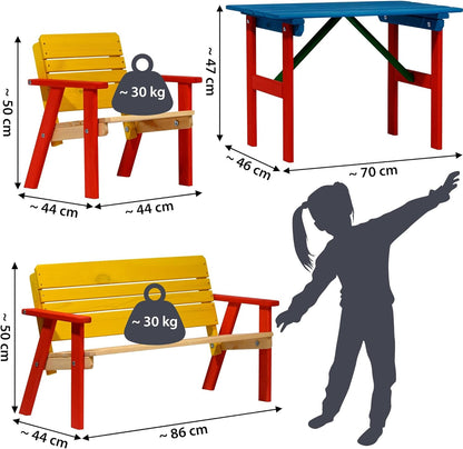 dobar Kinderzitset met kindertafel, kinderzitbank en tweemaal kinderstoel, meerkleurig