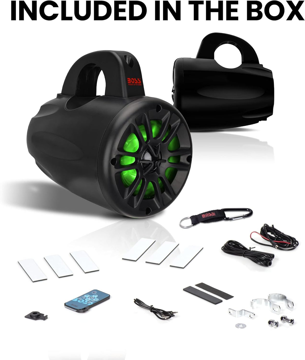 BOSS Audio Systems MRWT40RGB Marine Waketower-luidsprekersysteem - 400 watt vermogen per paar, 200 watt elk, 4 inch, volledig bereik, 2-weg, RGB led-verlichting, maritieme kwaliteit, weerbestendig,