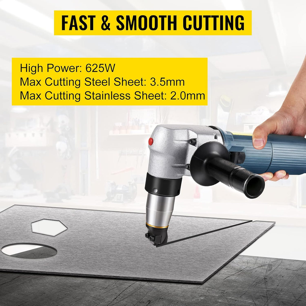 VEVOR Electric Nibbler 625 W Grinding Scissors Plate Thickness 4 mm Professional Tool for Metal and Adjustable Cutting Head, 360 Degree Rotating for Steel, Plastic, Copper, Glass,